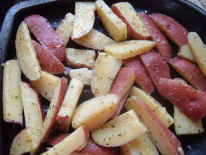 Wedges on baking tray