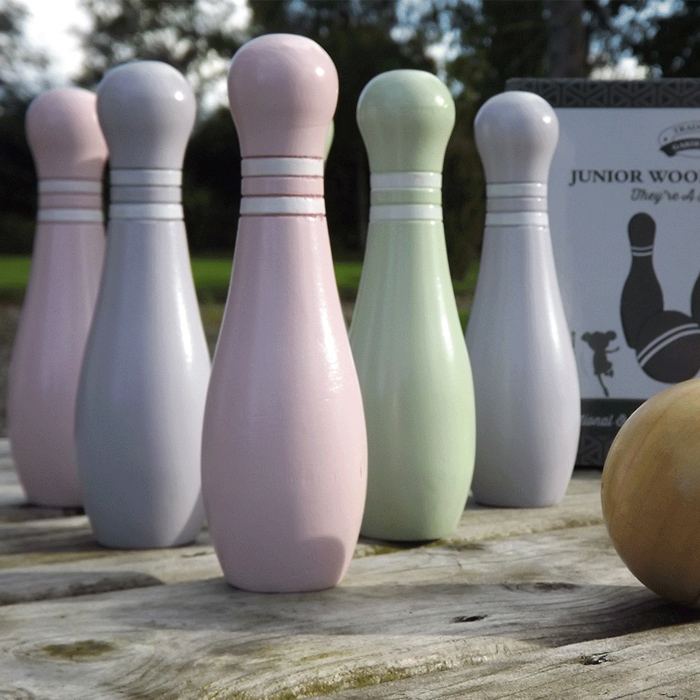 Childrens wooden skittles on sale