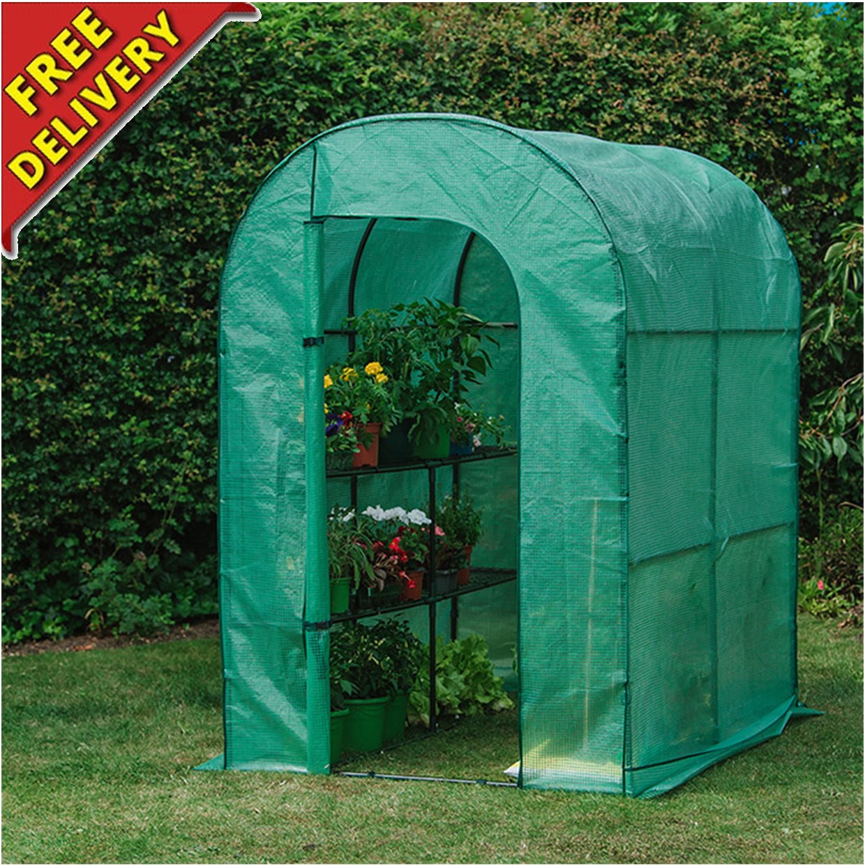 SUNGIFT 57x61x80 Inch Walk-in Greenhouse - 3 Tier 10 Shelf Outdoor Plant House With Roll-up Door
