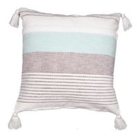 Aqua Striped Cushion with Tassels